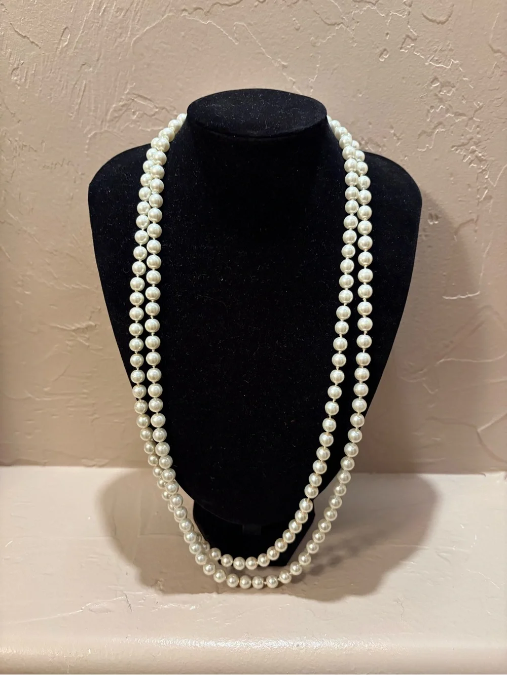 Classic White Faux Pearl Long Necklace - Elegant Layered Style